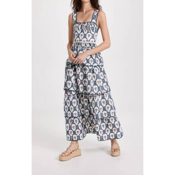 Floral Midi Dress in Blue and White - Picture 1 of 8